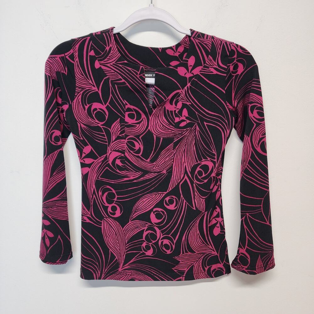 Womens Y2K Flare Sleeve Top Size L Psychedelic V-neck Un Deux Trois Vintage
